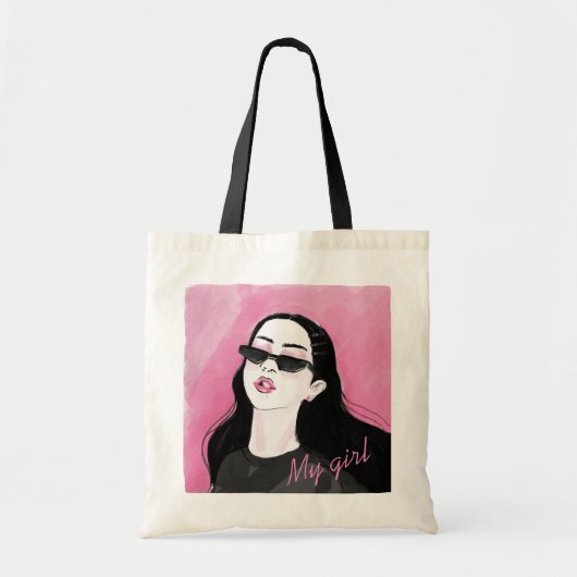 Custom Zwart Roze Modern Meisje Grafisch Gedrukt Tote Bag (Voorkant)