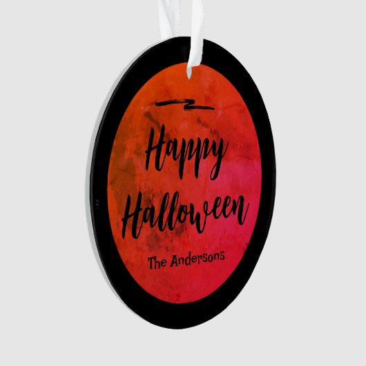 Custom Zwart & Sinaasappel Volle Maan Happy Hallow Ornament (voorkant)