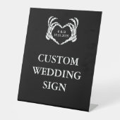 Custom Zwart Skelet Hart Bruiloft Reclamebord Met Voetstuk (Voorkant)