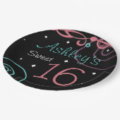 Custom Zwart Sweet 16 Verjaardagsfeestje Borden Papieren Bordje (Gekanteld)