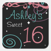 Custom Zwart Sweet 16 Verjaardagsfeestje Stickers (Voorkant)