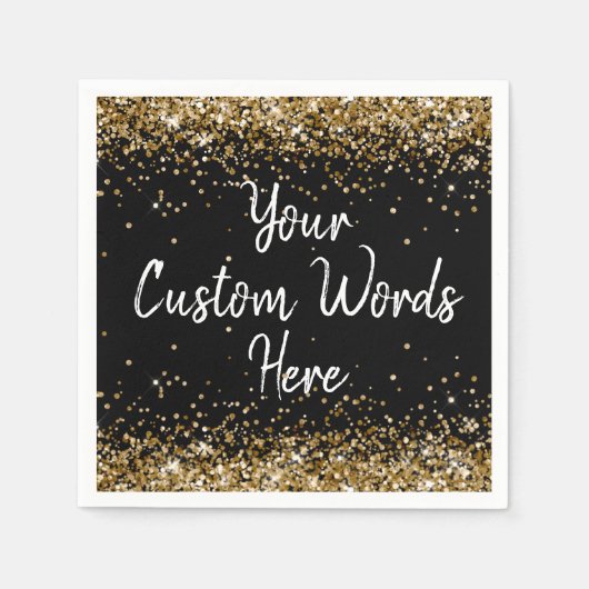 Custom Zwart Verjaardagsfeestje Jubileum Afstudere Servet (Voorkant)