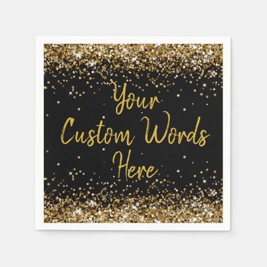 Custom Zwart Verjaardagsfeestje Jubileum Afstudere Servet (Voorkant)