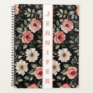 Custom zwart waterverf floral planner