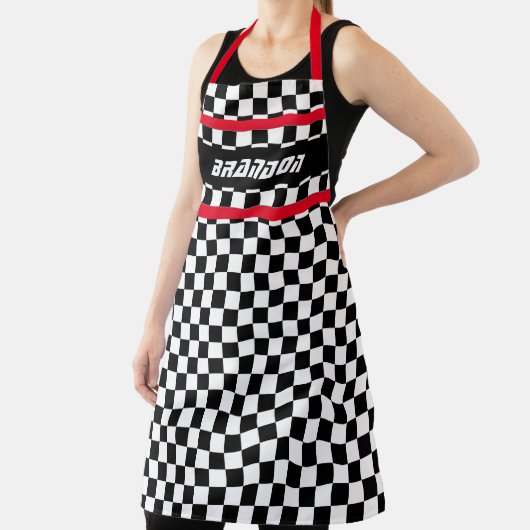 Custom Zwart Wit Auto Race Geruite Vlaggen Schort (Insitu)