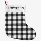 Custom Zwart & Wit Buffel Check Plaid Vakantie Grote Kerstsok (Voorkant)
