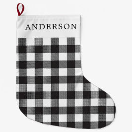 Custom Zwart & Wit Buffel Check Plaid Vakantie Grote Kerstsok