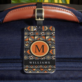 Custom Zwart Wit Goud Sinaasappel Aztec Patroon Bagagelabel