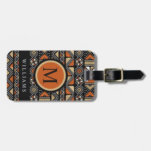 Custom Zwart Wit Goud Sinaasappel Aztec Patroon Bagagelabel (Voorkant horizontaal)