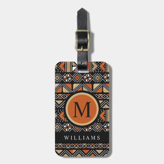Custom Zwart Wit Goud Sinaasappel Aztec Patroon Bagagelabel (Voorkant verticaal)