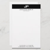 Custom Zwart Wit Moderne Minimalistische Sjabloon Briefpapier (Voorkant / Achterkant)