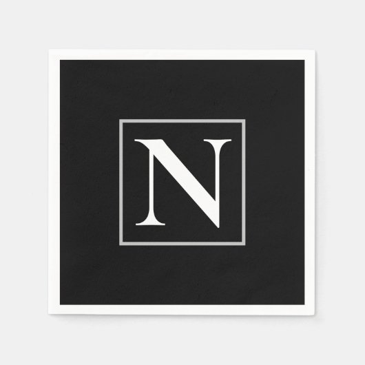 Custom Zwart-wit Monogram Business Party Servet (Voorkant)