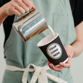 Custom Zwart & Wit Zakelijke Koffiewinkel Logo Papieren Bekers