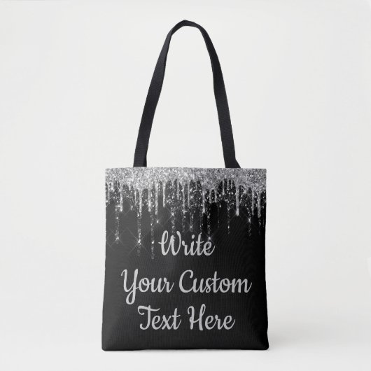 Custom Zwart Zilver Glitter Verjaardagscadeau voor Tote Bag (Voorkant)