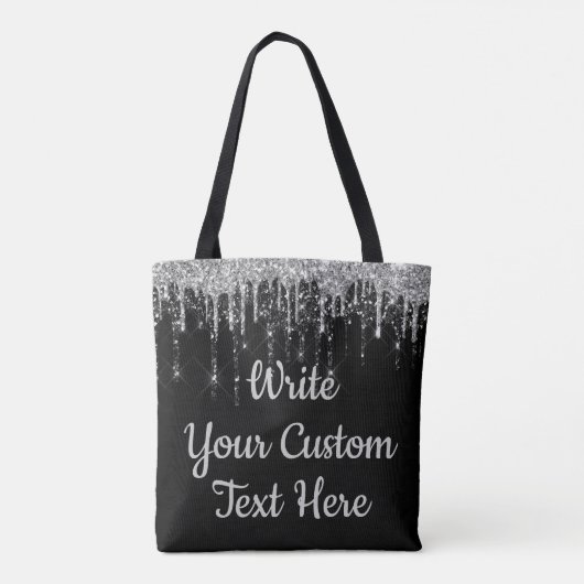 Custom Zwart Zilver Glitter Verjaardagscadeau voor Tote Bag (Achterkant)