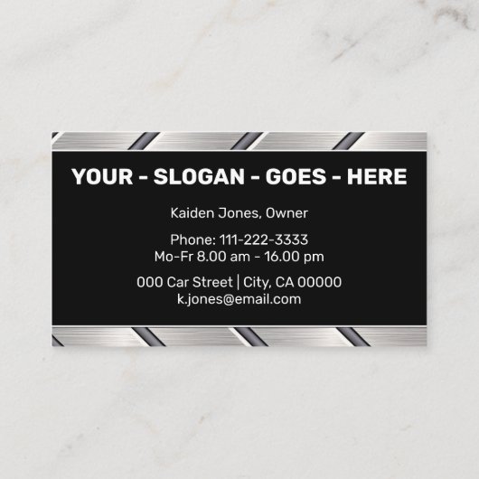 Custom Zwart Zilver Metalen Auto Service Cool Visitekaartje (Achterkant)
