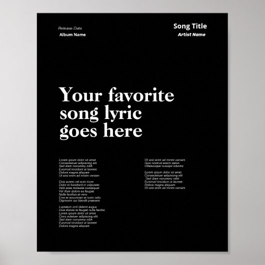 Custom Zwitserse Stijl Tekst Poster Song Lyric Art (Voorkant)
