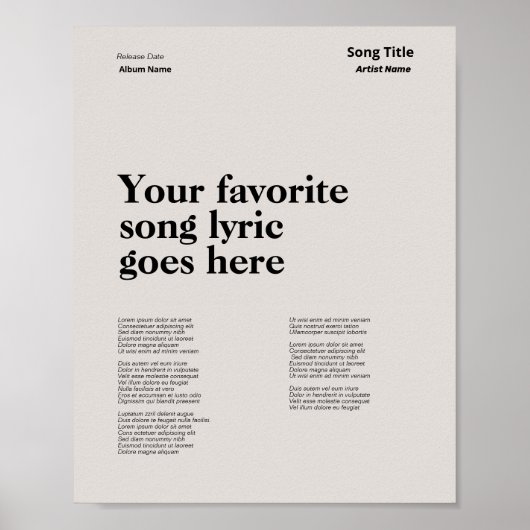 Custom Zwitserse Stijl Tekst Poster Song Lyric Art (Voorkant)