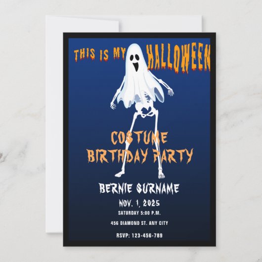 CUSTOME HALLOWEEN COSTUME BIRTHDAY PARTY KAART (Voorkant)