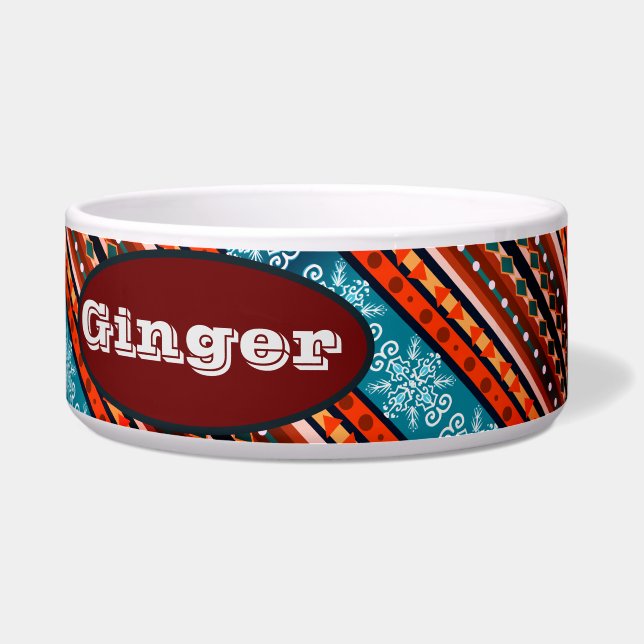 Custome Name Cozy Winter Pattern Voerbakje (Voorkant)