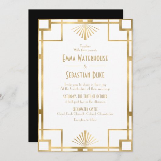 Customed  Great Gatsby Art Deco Wedding  Kaart (Voorkant / Achterkant)
