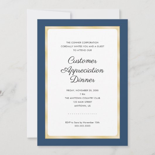 Customer Appreciation Dinner | Navy blauw en goud Kaart (Voorkant)