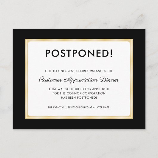 Customer Appreciation Dinner Uitgesteld Zwart Briefkaart (Voorkant)