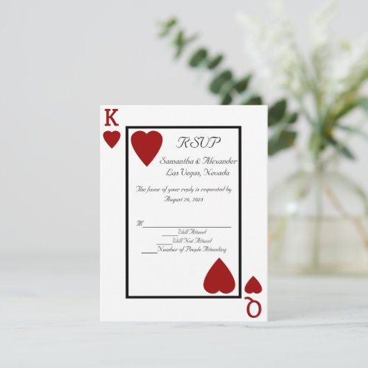 CustomInvites Spelen Kaart King/Queen RSVP (Staand voorkant)