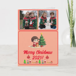 Customisable 2 Photo Traditional Folded Xmas Feestdagen Kaart