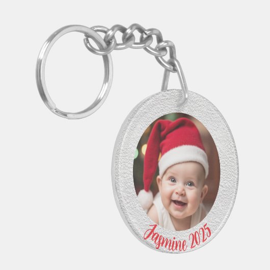 Customisable Acrylic Circle Baby First Christmas Sleutelhanger (Voorkant Links)