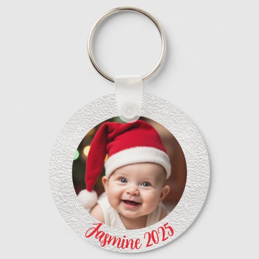 Customisable Aluminium Circle baby First Christmas Sleutelhanger (Voorkant)