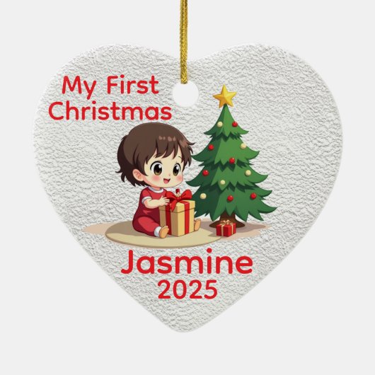Customisable Baby's First Christmas Heart Keramisch Ornament (Achterkant)