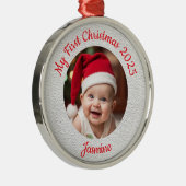 Customisable Baby's First Christmas Premium Round Metalen Ornament (Rechts)