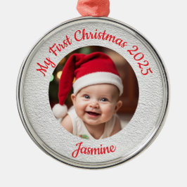 Customisable Baby's First Christmas Premium Round Metalen Ornament