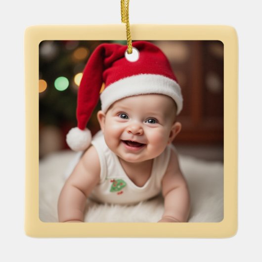 Customisable Baby's First Christmas Square Keramisch Ornament (Voorkant)