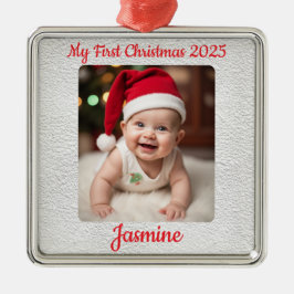 Customisable Baby's First Christmas Square Metalen Ornament