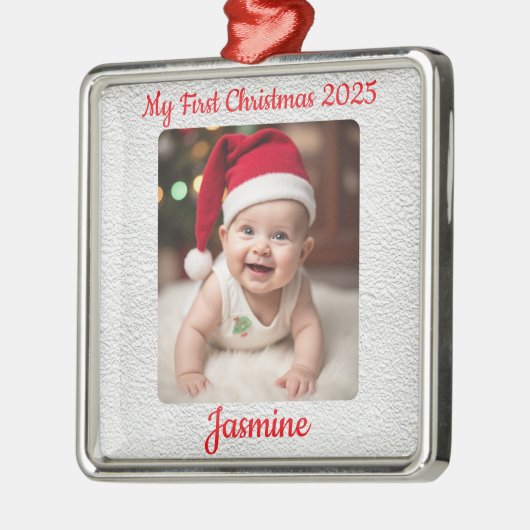 Customisable Baby's First Christmas Square Metalen Ornament (Links)