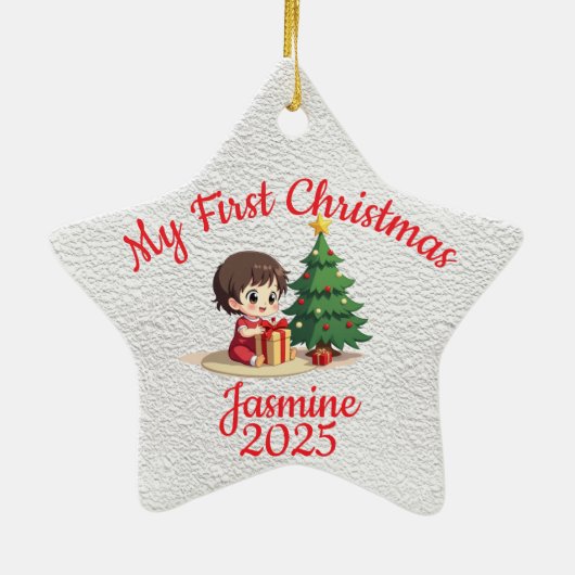 Customisable Baby's First Christmas Star Keramisch Ornament (Achterkant)