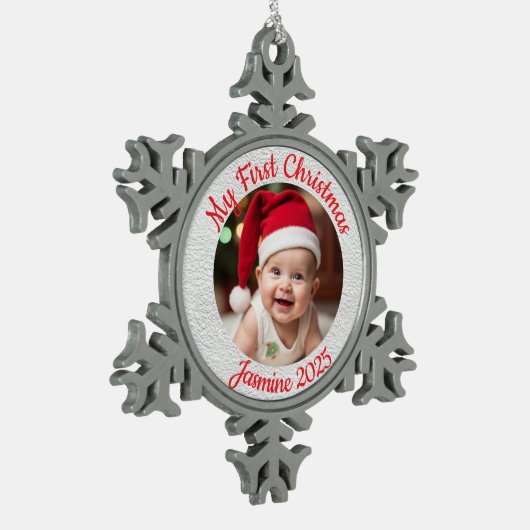 Customisable Baby's First Christmas Tin Sneeuwvlok Ornament (Links)