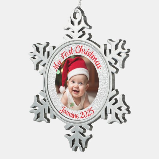 Customisable Baby's First Christmas Tin Sneeuwvlok Ornament (Rechts)