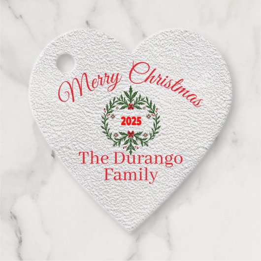 Customisable Christmas Festive Floral Wreath Heart Bedankjes Labels (Voorkant)