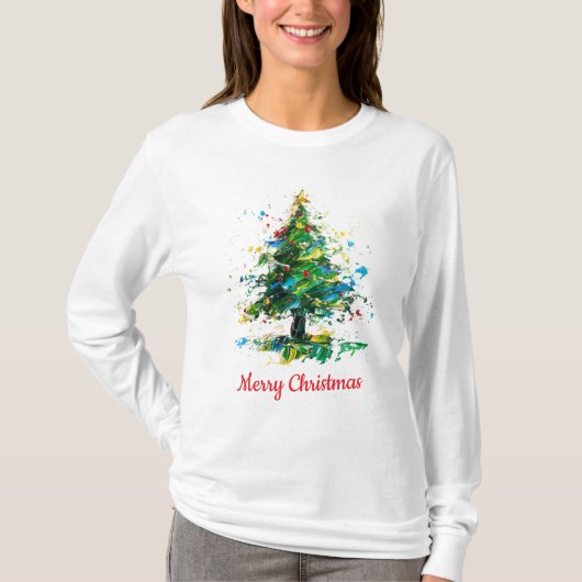Customisable Christmas Tree Oil Painting Style T-shirt (Voorkant)