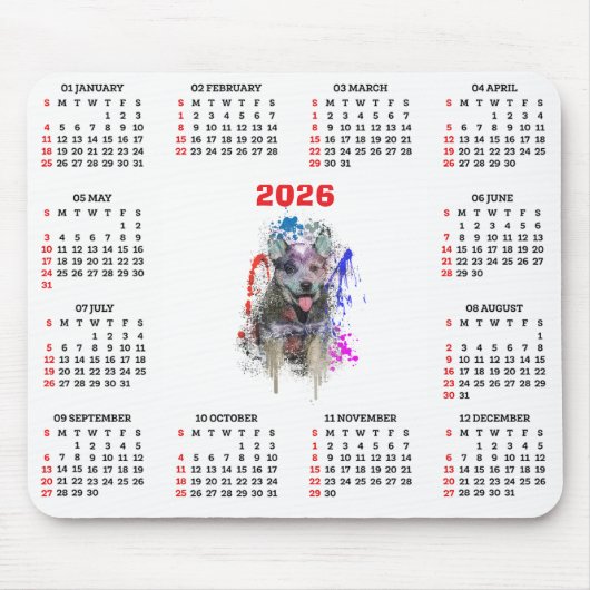 Customisable Cute Blue Heeler Dog Calendar  Muismat (Voorkant)