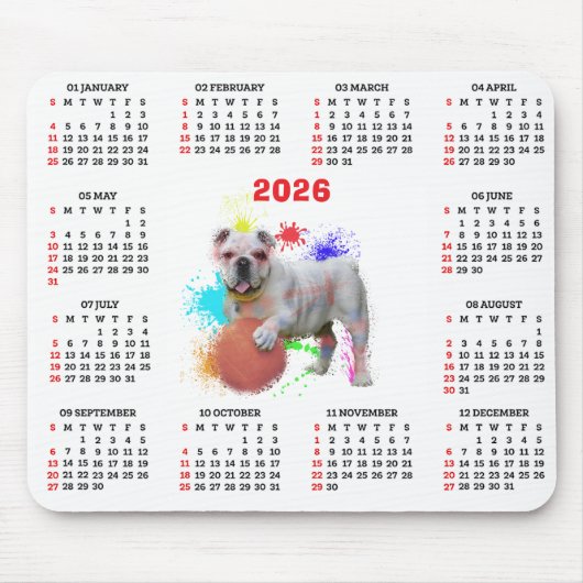 Customisable Cute British Bulldog Calendar Muismat (Voorkant)