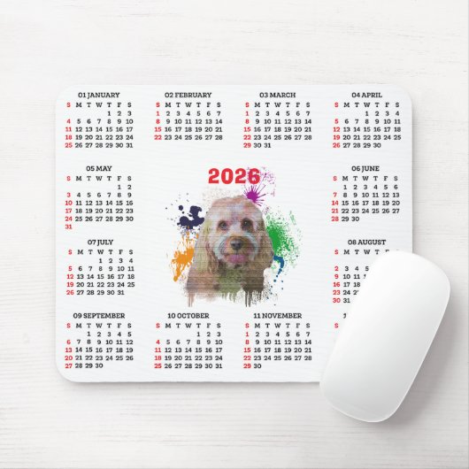 Customisable Cute Cavapoo Dog Calendar  Muismat (Met muis)