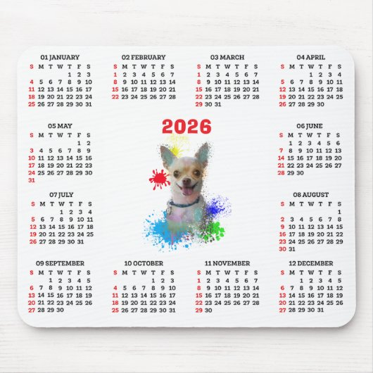 Customisable Cute Chihuahua Dog Calendar  Muismat (Voorkant)