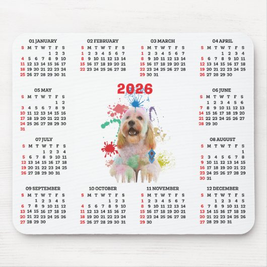 Customisable Cute Cockapoo Dog Calendar  Muismat (Voorkant)