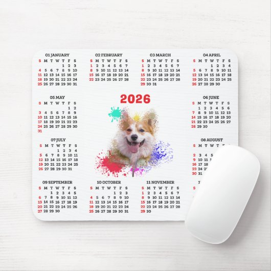 Customisable Cute Corgi Dog Calendar Muismat (Met muis)