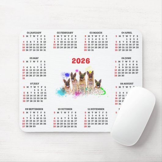 Customisable Cute German Shepherd Dog Calendar  Muismat (Met muis)