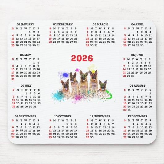 Customisable Cute German Shepherd Dog Calendar  Muismat (Voorkant)